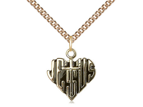 14kt Gold Filled Heart of Jesus w/Cross Pendant on a Gold Filled Chain - JMJs Catholic Store, Inc