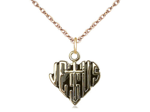 14kt Gold Filled Heart of Jesus w/Cross Pendant on a Gold Filled Chain - JMJs Catholic Store, Inc