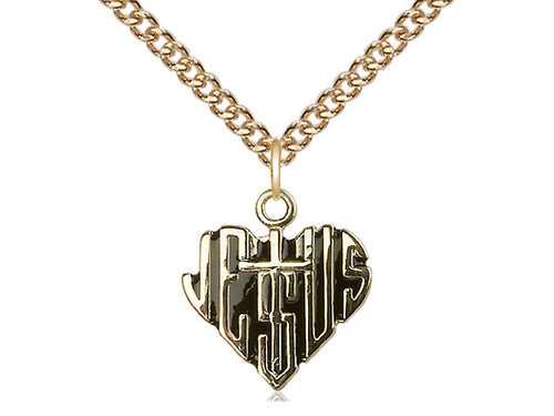 14kt Gold Filled Heart of Jesus w/Cross Pendant on a Gold Filled Chain - JMJs Catholic Store, Inc
