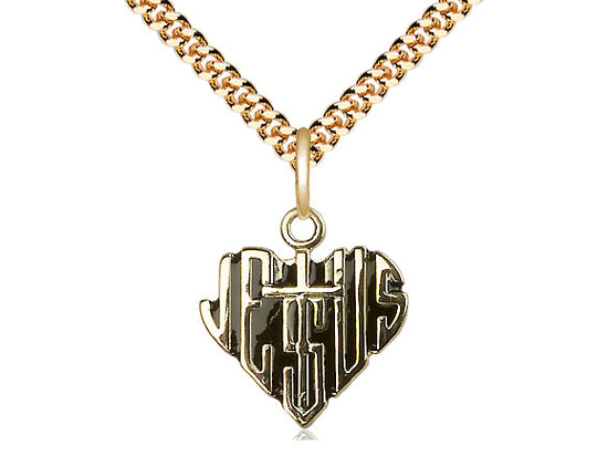 14kt Gold Filled Heart of Jesus w/Cross Pendant on a Gold Filled Chain - JMJs Catholic Store, Inc