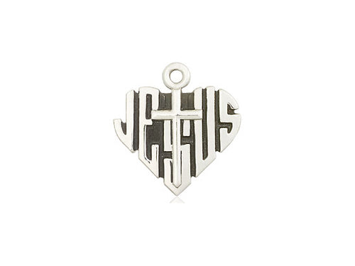 Sterling Silver Heart of Jesus w/Cross Pendant on a Sterling Silver Chain - JMJs Catholic Store, Inc