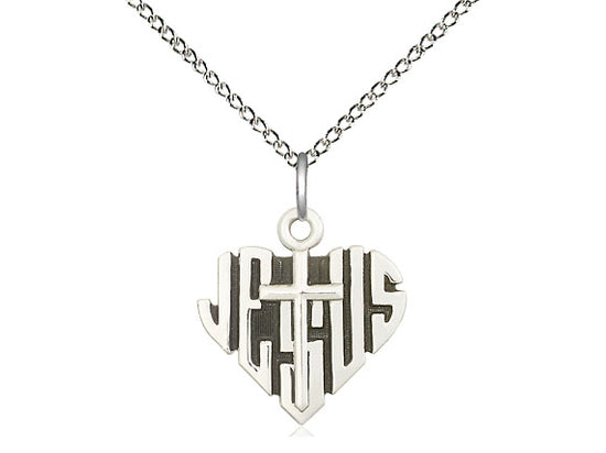 Sterling Silver Heart of Jesus w/Cross Pendant on a Sterling Silver Chain - JMJs Catholic Store, Inc