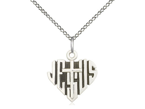 Sterling Silver Heart of Jesus w/Cross Pendant on a Sterling Silver Chain - JMJs Catholic Store, Inc