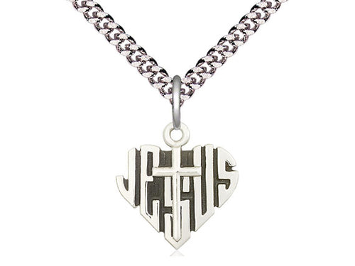 Sterling Silver Heart of Jesus w/Cross Pendant on a Sterling Silver Chain - JMJs Catholic Store, Inc