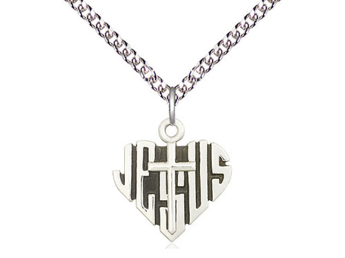 Sterling Silver Heart of Jesus w/Cross Pendant on a Sterling Silver Chain - JMJs Catholic Store, Inc