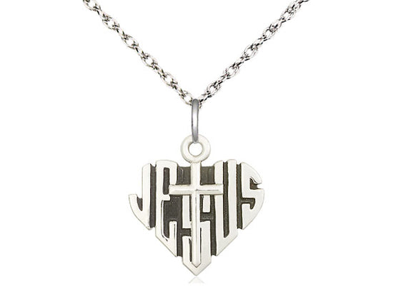 Sterling Silver Heart of Jesus w/Cross Pendant on a Sterling Silver Chain - JMJs Catholic Store, Inc