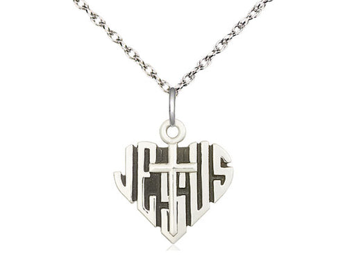 Sterling Silver Heart of Jesus w/Cross Pendant on a Sterling Silver Chain - JMJs Catholic Store, Inc
