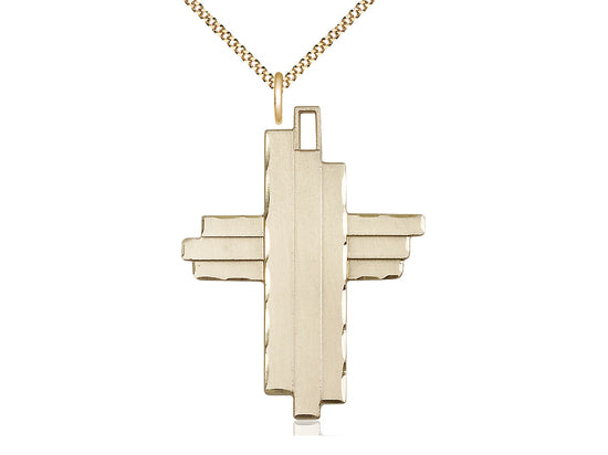 14kt Gold Filled Cross Pendant on a Gold Plate Curb Chain - JMJs Catholic Store, Inc
