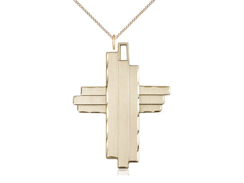 14kt Gold Filled Cross Pendant on a Gold Plate Curb Chain - JMJs Catholic Store, Inc