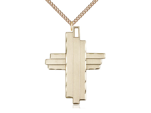 14kt Gold Filled Cross Pendant on a Gold Plate Curb Chain - JMJs Catholic Store, Inc