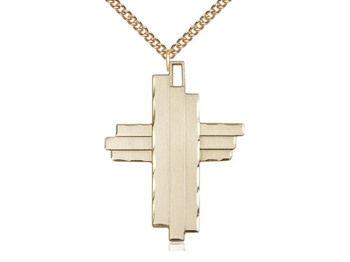 14kt Gold Filled Cross Pendant on a Gold Plate Curb Chain - JMJs Catholic Store, Inc