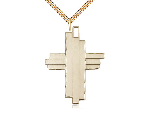 14kt Gold Filled Cross Pendant on a Gold Plate Curb Chain - JMJs Catholic Store, Inc