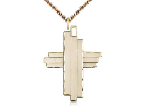 14kt Gold Filled Cross Pendant on a Gold Plate Curb Chain - JMJs Catholic Store, Inc
