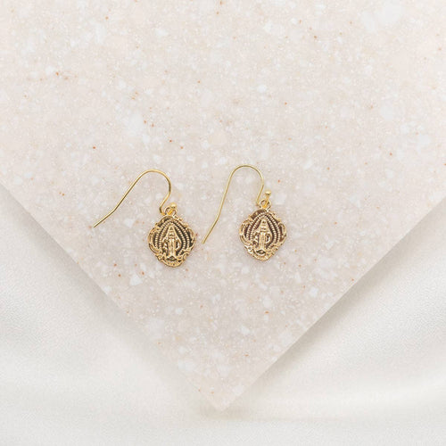 Miraculous Mary Earrings: Gold - JMJs Catholic Store, Inc