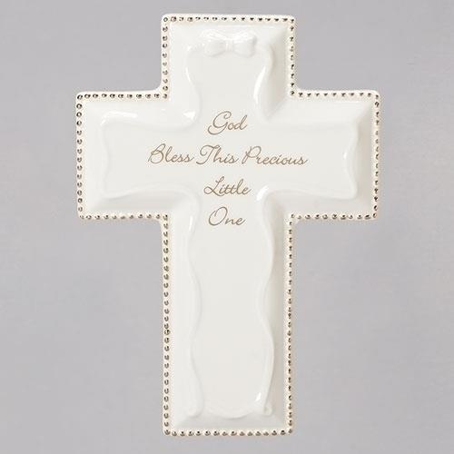 "God bless this Precious Little One" White Wall Cross - JMJs Catholic Store, Inc