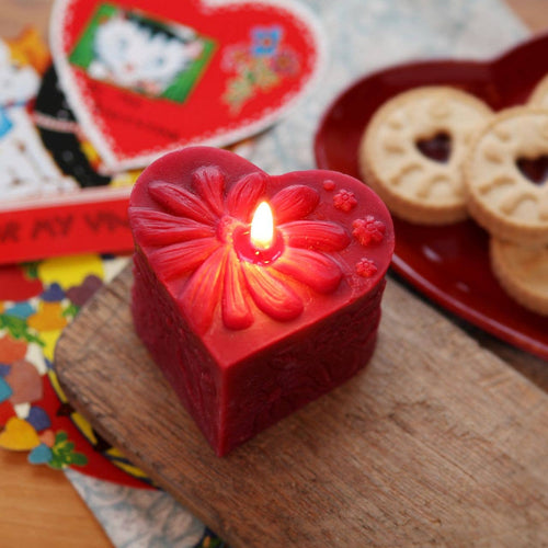 Heart Shape Candle (Pillar Candle)– 100% Pure Beeswax – Red – 3"x3" - JMJs Catholic Store, Inc