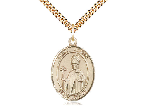 14kt Gold Filled St. Austin Pendant on a 24 inch Gold Plate Heavy Curb Chain - JMJs Catholic Store, Inc