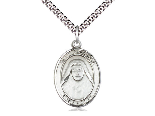 Sterling Silver St. Alphonsa Pendant on a 24 inch Light Rhodium Heavy Curb Chain - JMJs Catholic Store, Inc