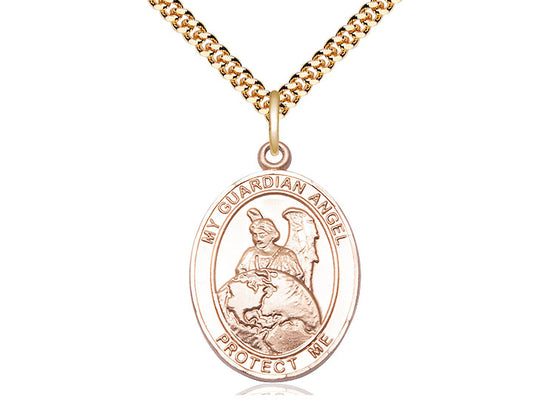 14kt Gold Filled Guardian Angel Protector Pendant on a Gold Filled Chain - JMJs Catholic Store, Inc