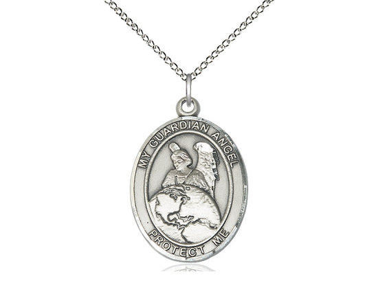 Sterling Silver Guardian Angel Protector Pendant on a Sterling Silver Chain - JMJs Catholic Store, Inc
