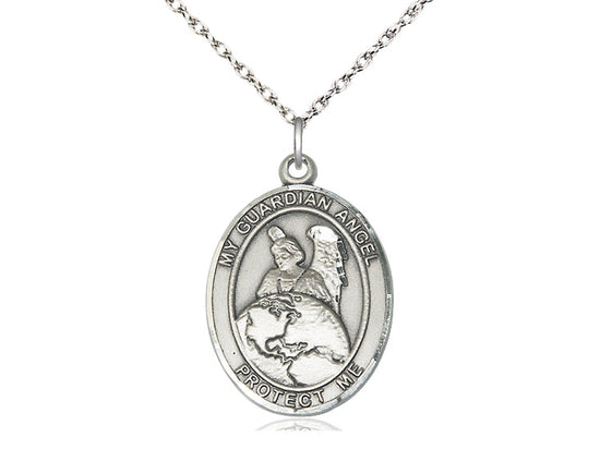Sterling Silver Guardian Angel Protector Pendant on a Sterling Silver Chain - JMJs Catholic Store, Inc
