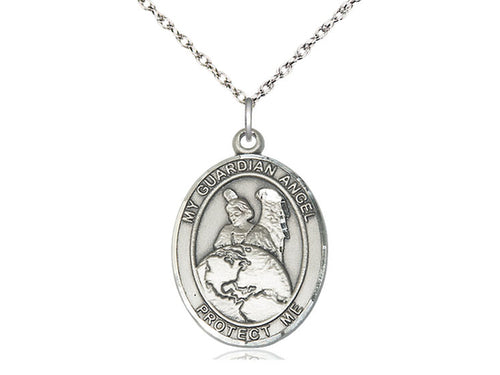 Sterling Silver Guardian Angel Protector Pendant on a Sterling Silver Chain - JMJs Catholic Store, Inc