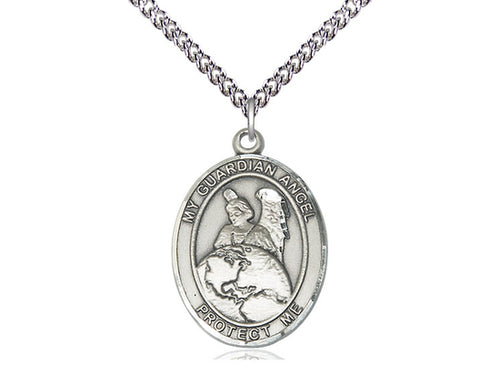 Sterling Silver Guardian Angel Protector Pendant on a Sterling Silver Chain - JMJs Catholic Store, Inc