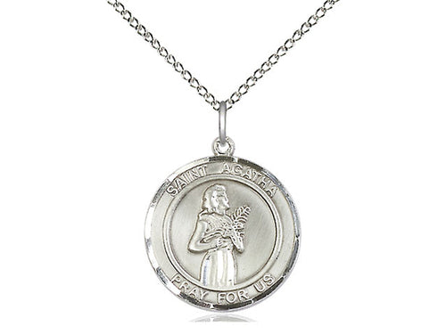 Sterling Silver St. Agatha Pendant on a 18 inch Sterling Silver Light Curb Chain - JMJs Catholic Store, Inc