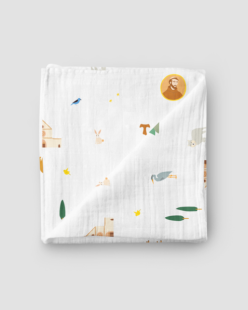 Saint Francis Muslin Swaddle Baby Blanket: Saint Francis - JMJs Catholic Store, Inc
