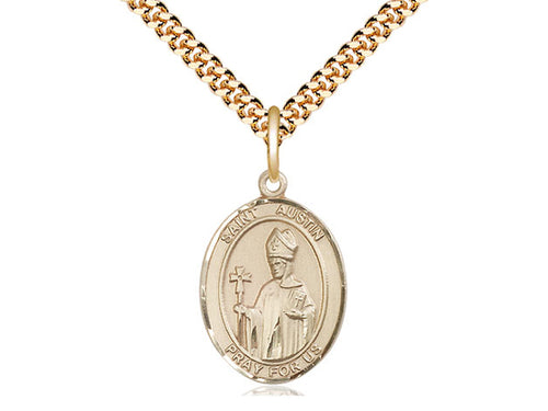 14kt Gold Filled St. Austin Pendant on a 24 inch Gold Plate Heavy Curb Chain - JMJs Catholic Store, Inc