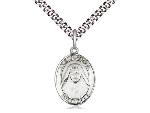 Sterling Silver St. Alphonsa Pendant on a 24 inch Light Rhodium Heavy Curb Chain - JMJs Catholic Store, Inc