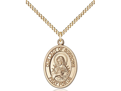 Our Lady of Sorrows Gold Filled Oval Medal 3/4" - JMJs Catholic Store, Inc