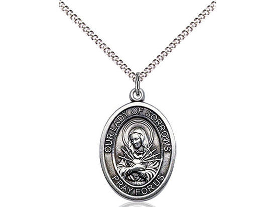 Our Lady of Sorrows Sterling Silver Oval Medal 3/4" - JMJs Catholic Store, Inc