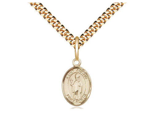 14kt Gold Filled St. Austin Pendant on a 24 inch Gold Plate Heavy Curb Chain - JMJs Catholic Store, Inc