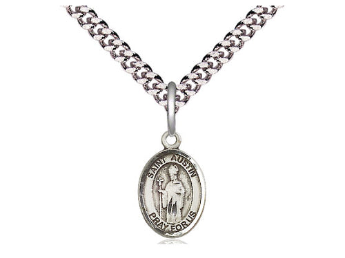Sterling Silver St. Austin Pendant on a 24 inch Light Rhodium Heavy Curb Chain - JMJs Catholic Store, Inc