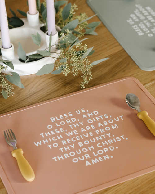 Meal Blessing Silicone Placemat: Cornflower Blue - JMJs Catholic Store, Inc