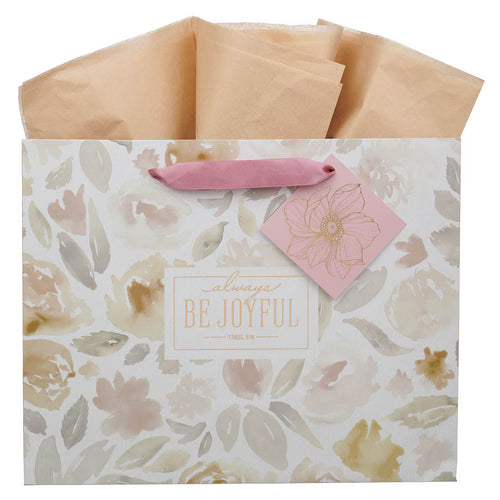 Always Be Joyful Dusty Mauve Large Landscape Gift Bag - 1 Thessalonians 5:16 - JMJs Catholic Store, Inc