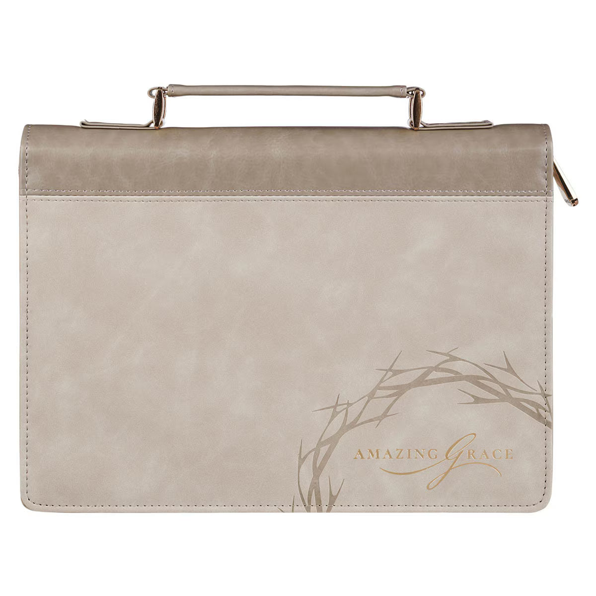 Amazing Grace Taupe Crown of Thorns Faux Leather Fashion Bible Cover - Isaiah 53:5 Large - JMJs Catholic Store, Inc