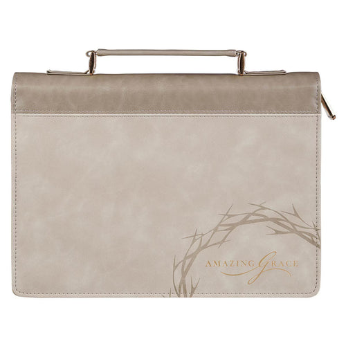 Amazing Grace Taupe Crown of Thorns Faux Leather Fashion Bible Cover - Isaiah 53:5 Large - JMJs Catholic Store, Inc