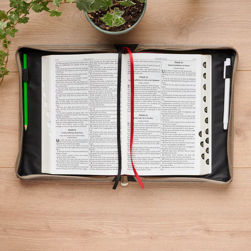 Amazing Grace Taupe Crown of Thorns Faux Leather Fashion Bible Cover - Isaiah 53:5 Large - JMJs Catholic Store, Inc