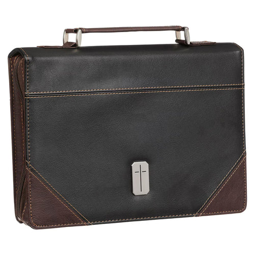 Pursue Righteousness Black and Walnut Brown Faux Leather Classic Bible Cover - 1 Timothy 6:11 Extra Large - JMJs Catholic Store, Inc
