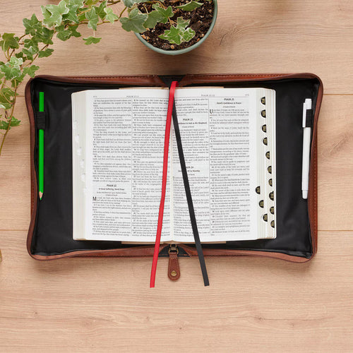 Stand Firm Espresso and Honey-brown Faux Leather Classic Bible Cover - 1 Corinthians 16:13 Medium - JMJs Catholic Store, Inc
