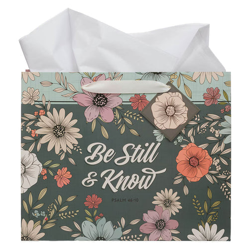 Be Still Teal Botanical Large Landscape Gift Bag - Psalm 46:10 - JMJs Catholic Store, Inc
