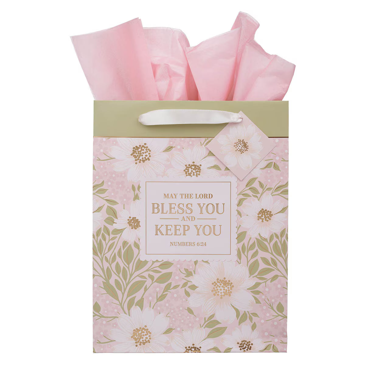 Bless and Keep You Blush Bloom Large Portrait Gift Bag - Numbers 6:24 - JMJs Catholic Store, Inc