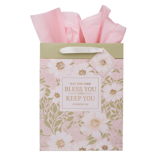 Bless and Keep You Blush Bloom Large Portrait Gift Bag - Numbers 6:24 - JMJs Catholic Store, Inc