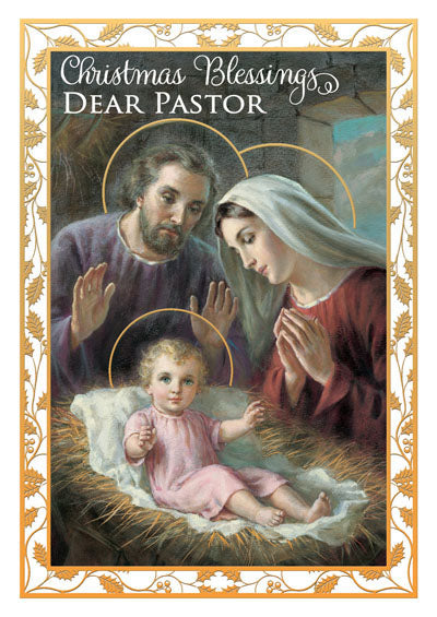 Christmas Blessings Dear Pastor Gold Foil Greeting Card - JMJs Catholic Store, Inc
