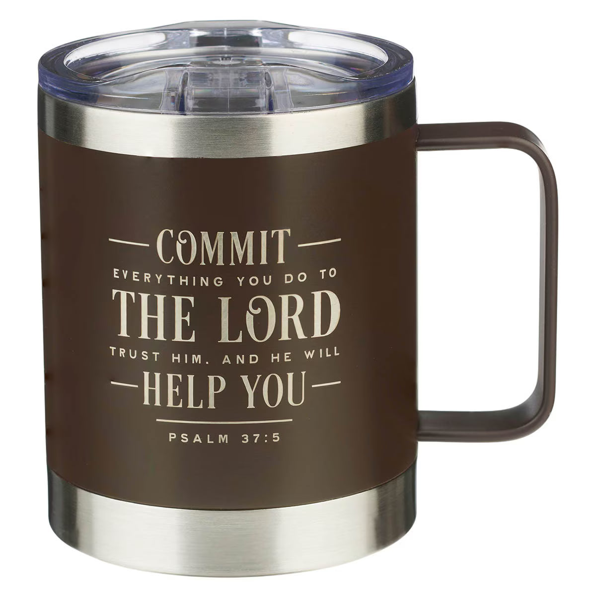 Commit Everything Brown Camp-style Stainless Steel Mug - Psalm 37:5 - JMJs Catholic Store, Inc