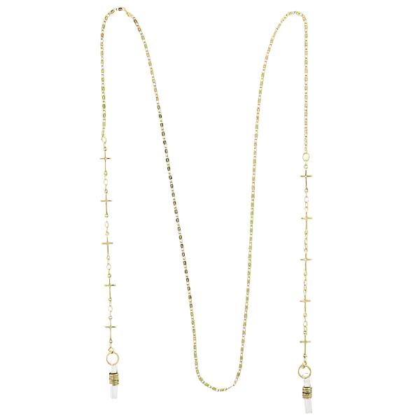 Gold Cross Link Eyeglass Holder Chain with 32-inch length, featuring delicate cross accents and sturdy eyeglass connectors