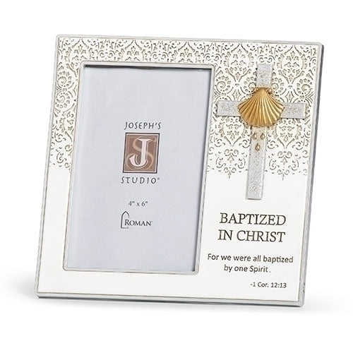 Cross and Shell Baptism Picture Frame 7.5" - JMJs Catholic Store, Inc