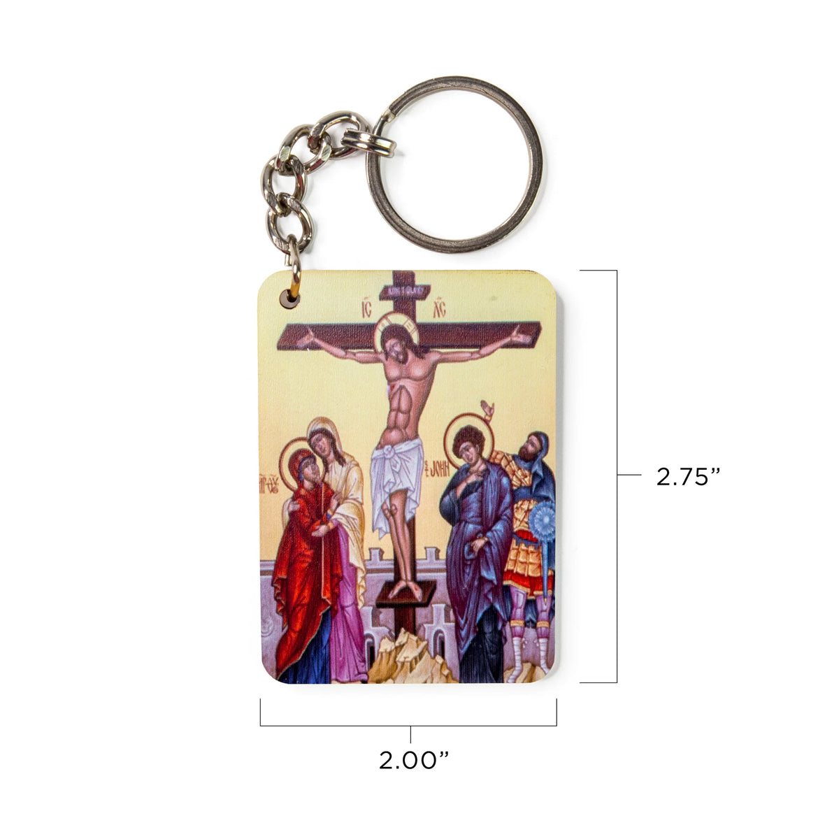 Crucifixion - Byzantine Wooden Icon Keychain - JMJs Catholic Store, Inc